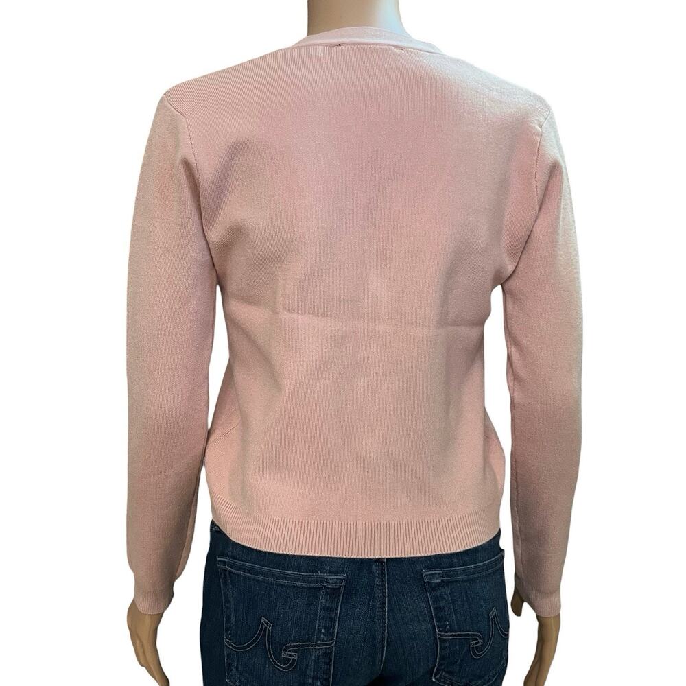 Tahari Pearl Button Cardigan Sweater XS Cropped Pink V Neck Knit Preppy Classic - Picture 3 of 9